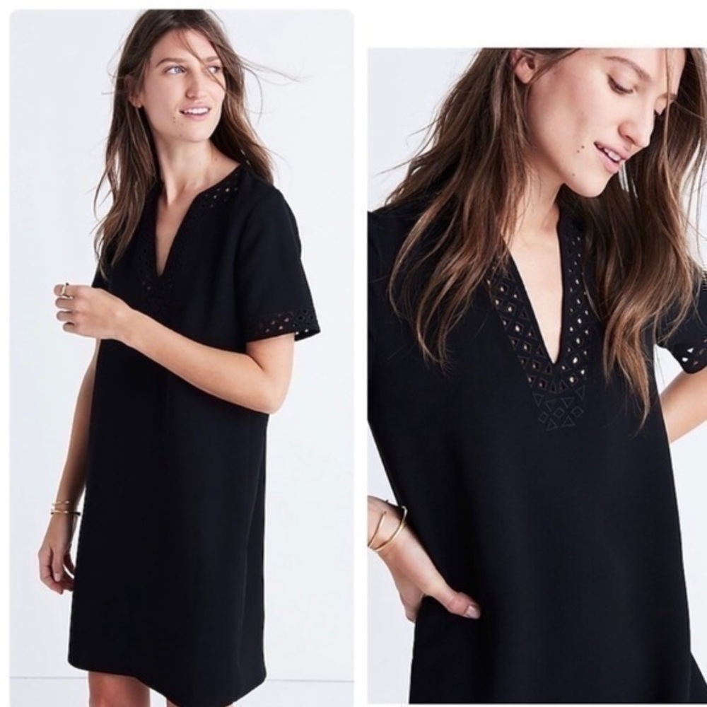 Madewell Black Ballad Short Sleeve Tunic Cutout Mini Dress Size 2